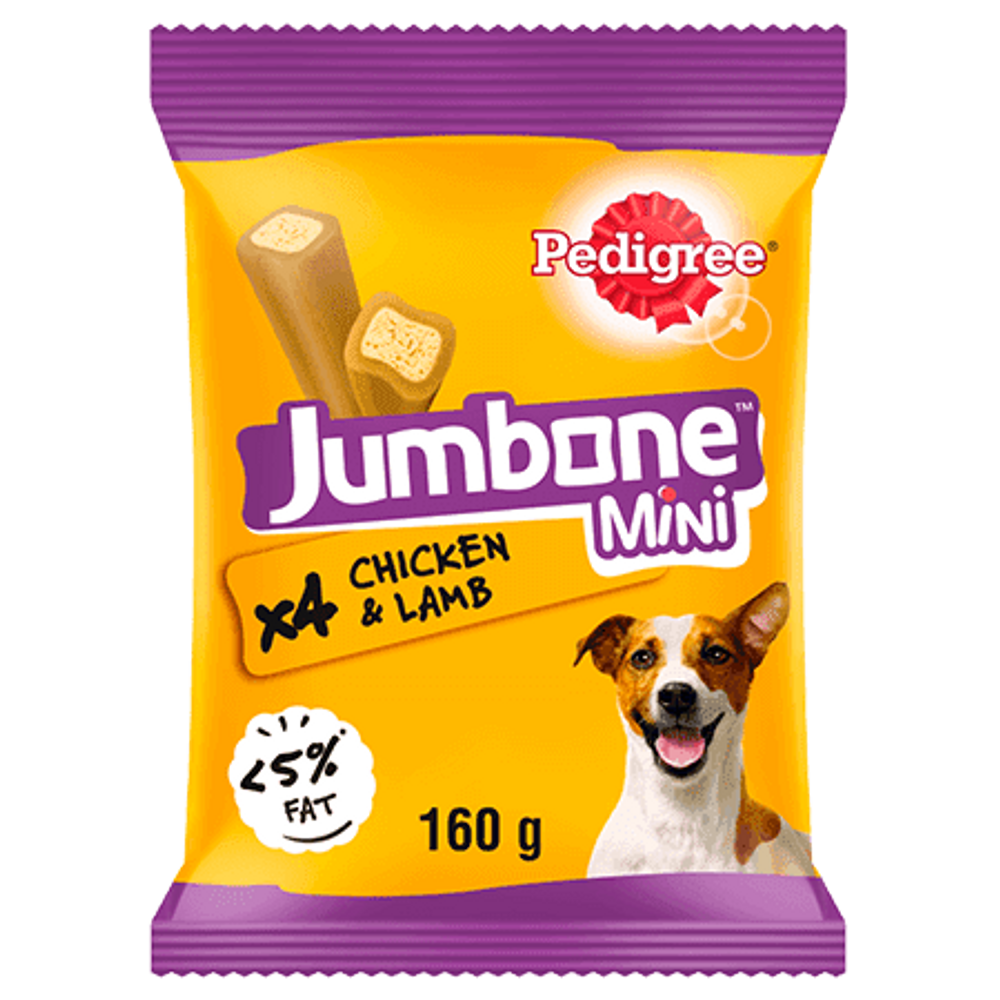 Pedigree Jumbone Mini Adult Small Dog Treats Chicken & Lamb, 160g (Pack of 4)