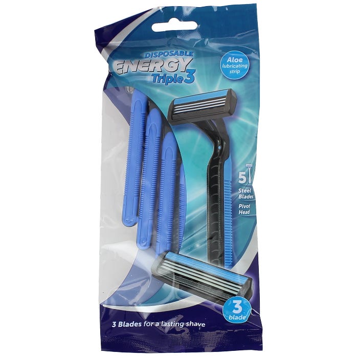 Energy Triple Men's 3 Blade Razor (Pack of 5)